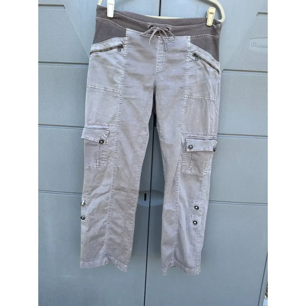 XCVI Women Beige Cargo Pants Drawstring Waist Utility Pockets Sz M Casual Street - Picture 5 of 11